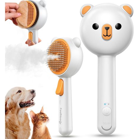 Brosse Vapeur Chat Rechargeable, Brosse Vapeur Chien avec Bouton de Déverrouillage, BrosseChat pour Poils Long et Court, pour Chiens, Lapins (1/5)