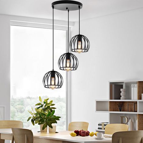 – Suspension luminaire ajustable rétro vintage – Abat-jour noir 19x15cm – Câble 100cm ajustable – Douille E27 pour ampoules LED (1/5)