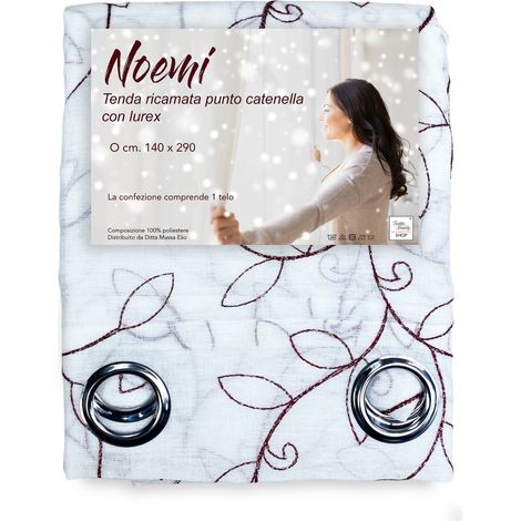 NOEMI RIDEAU BRODERIE MODERNE FEUILLE bordeaux cm. 140x290 (1/5)