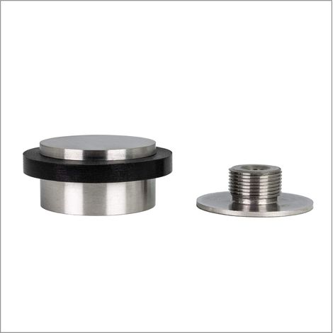 Butée De Porte Adhésive 45 x 20 mm Base filetée Caoutchouc Noir Acier Inoxydabl Outils Vis + Cheville De Fixation Compris Mod. I-203/35X19-DUAL-AM (1/5)