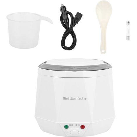 1.6L Mini Portable Electric Rice Cooker, Rice Cooking Tool for Car Use, 12V, White (1/5)