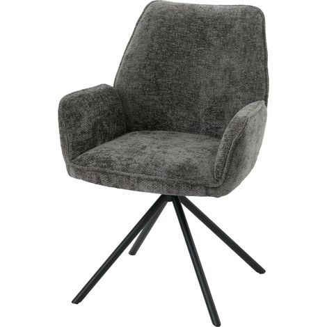 Chaise de salle à manger HWC-G67, chaise de cuisine avec accoudoirs, pivotante Auto-Position, chenille Oeko-Tex MVG  gr (1/2)