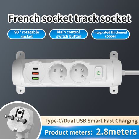 Multiprise Convertisseur EU – Idéal Bureau & Voyages, Adaptateur avec Interrupteur,Cordon d'alimentation de 2.8 mètres,douille à 2 trous (1/5)