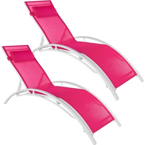 2 Transats ergonomiques acier roses. Une détente ultimes près de la piscine ou dans le jardin (1/5)