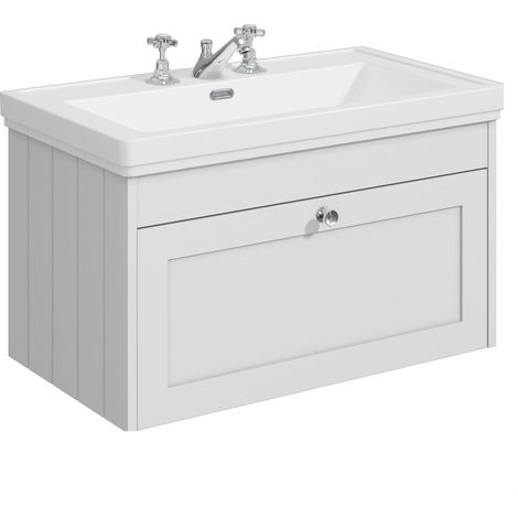 Balterley Butterton 800mm Wall Hung 1 Drawer Unit with Classic Basin 3 Tap Hole - Satin White (1/4)