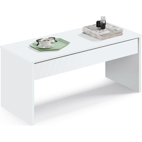 Table basse relevable coloris blanc - Hauteur 47-58 x Longueur 100 x Profondeur 50 cm -PEGANE-