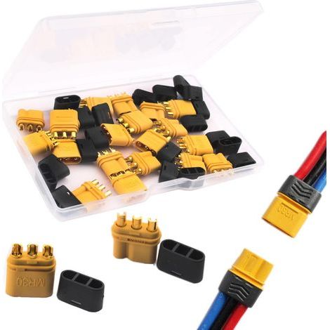 10 pares de conectores MR30 para baterías Lipo RC y más (10 conectores macho MR30 + 10 conectores hembra MR30) (1/5)