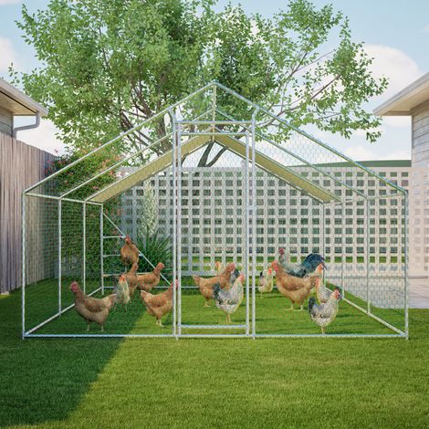 Volière pour poules 3 x 6 m en métal galvanisé avec toit PVC, grillage enduit, porte verrouillable et structure renforcée, grand enclos pour volailles – CHICFURN (1/5)
