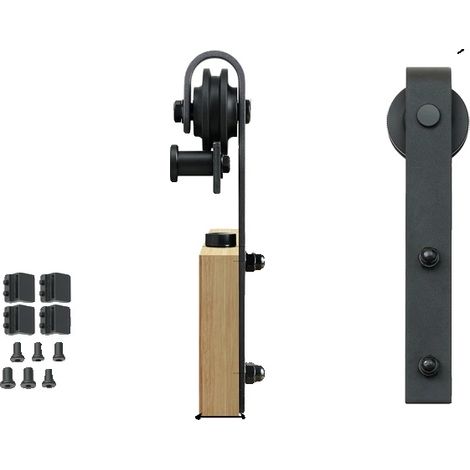 Kit de herrajes para puerta corrediza de granero, diseño resistente, funcionamiento suave, 8 pies-c, tipo J, dos puertas (1/2)