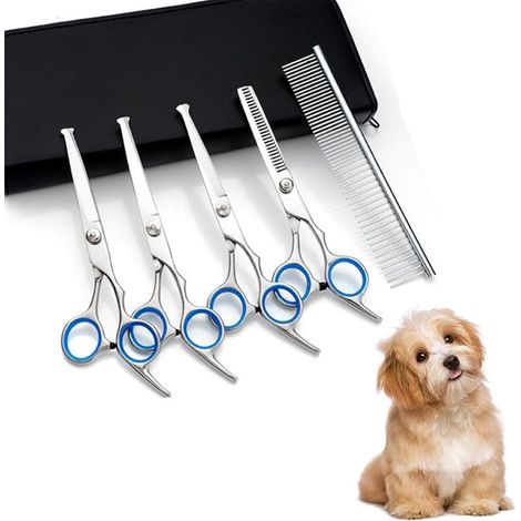Filiyano-Ensemble de ciseaux professionnels pour chiens, pour salon de toilettage. Ensemble de ciseaux bleus pour poils de chien. (1/4)
