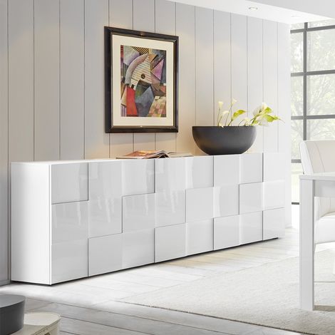 Buffet - MILANO - 4 portes - Blanc laqué brillant - 241 x 42 x 84 cm (1/5)