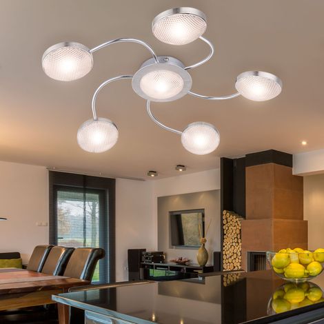 LED Deckenleuchte 6 flammig Deckenstrahler Nickel matt Chrom Alu Deckenlampe, 5 Arme, 6x LED warmweiß, 43x6cm, Wohnzimmer Flur Schlafzimmer (1/5)