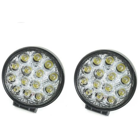 2x Phare Additionnel 12v 14 Led 42w Profondeur Voiture Tout Terrain Rond 6000k