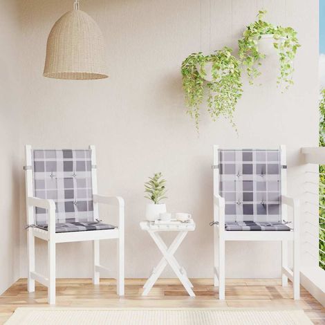 vidaXL Cojín silla de jardín respaldo bajo 2 uds tela a cuadros gris (1/5)