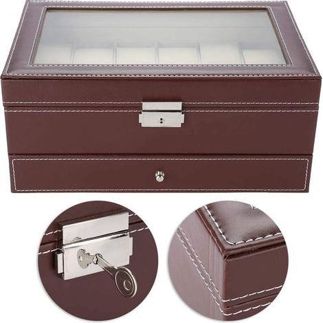 Uhrenbox für 12 Uhren mit Glasschmuckschatulle, Uhrenbox für Herren und Damen, doppellagige Schmuckschatulle für Schmuck