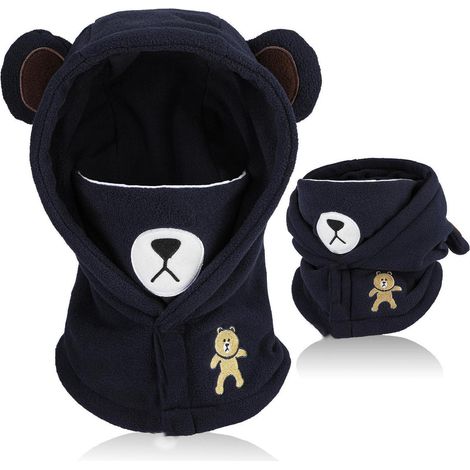 Kinder Sturmhaube mit Bärenmotiv, warm & winddicht, 4-12 Jahre, Marineblau (1/5)