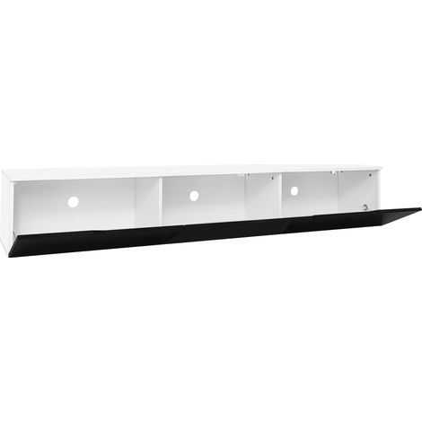 Meuble TV noir et blanc 180 cm avec éclairage LED 16 couleurs, finition laquée, montage mural possible (1/5)
