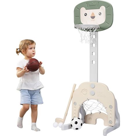 Set canestro da basket 3 in 1 set canestro da basket per bambini con altezza regolabile set da golf da basket verde bianco (1/5)