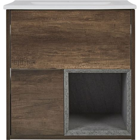 Milano Bexley Dark Oak 610mm Bathroom Vanity Unit with Basin - No LED Light (1/5)