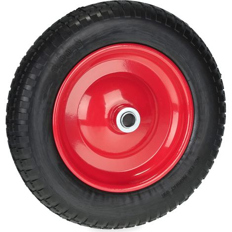 Roue de brouette 3.00-8, Pneu en Caoutchouc PU, Jante Acier, increvable, Charge maxinmale 80 kg, Noir/Rouge (1/5)