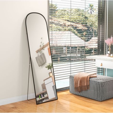 Miroir sur pied 169x49 cm en verre noir, format pleine longueur, pour salon, FloraGrace (1/5)