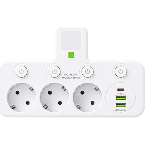 Multiprise intelligente multi-USB-C, multiprise de bureau, multiprise multifonction Type-C avec interrupteur, prise de charge rapide USB + Type-C (1/4)
