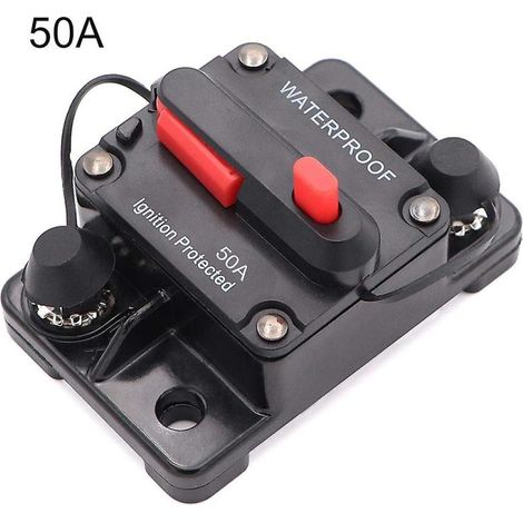 Disyuntor de 50 A para motores de arrastre marinos, embarcaciones, vehículos todo terreno, fuente de alimentación manual de 12 V-42 V CC con reinicio manual, fusible en línea impermeable, inversor (50 (1/5)