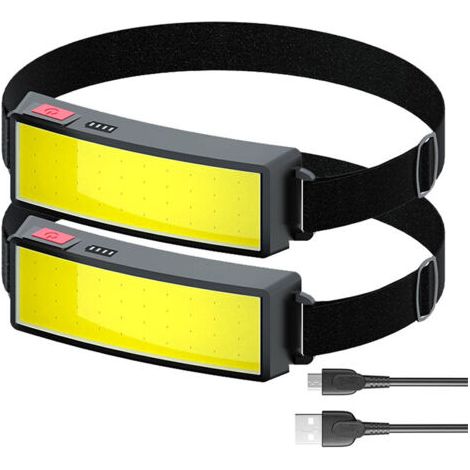 LED Lampe frontale torche USB rechargeable COB Projecteur léger imperméable - Entretien et construction de voiture - Lumière de travail pour casque - Cyclisme Pêche en plein air, Paquet de 2 (1/5)