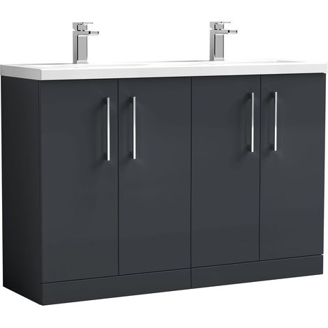 Balterley Bramshall 1205mm Floor Standing 4 Door Double Basin Vanity Unit for Modern Bathroom Storage - Dark Grey