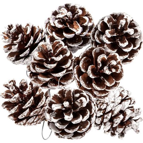 25 pommes de pin naturelles - 4 à 5 cm - Effet neige rustique - Ficelle enduite - Décorations de Noël à suspendre pour sapin, étiquettes cadeaux et fêtes (1/5)