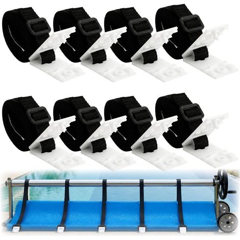 8 Pièces Fixation pour bâche Solaire de Piscine, Roues de Parasol Sangles Serrage de Couverture de Piscine, Installation Facile, pour Enrouleurs Mobiles pour Bâches (1/5)