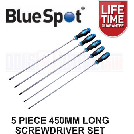 BlueSpot 5pc Extra Long Reach Screwdriver Set Phillips Flat Magnetic Tip 450mm (1/3)