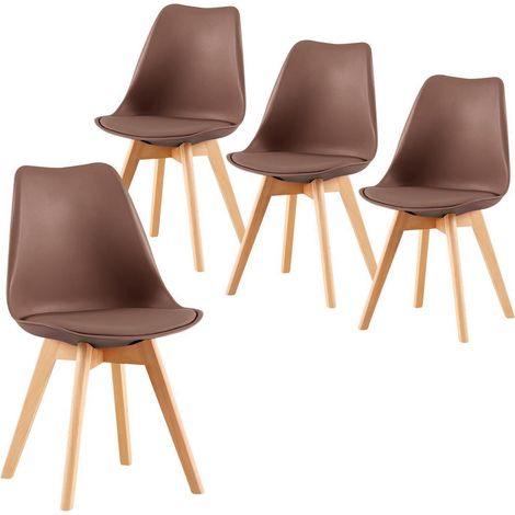 Lot de 4 chaises de salle à manger style scandinave rétro marron chocolat (1/4)