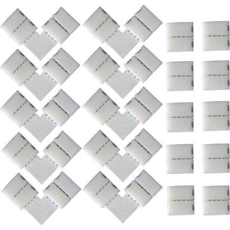 10 connettori rapidi angolari a forma di L a 4 pin, 10 connettori per strisce LED a 4 pin, per strisce LED RGB SMD 5050 da 10 mm di larghezza (bianco) (1/4)