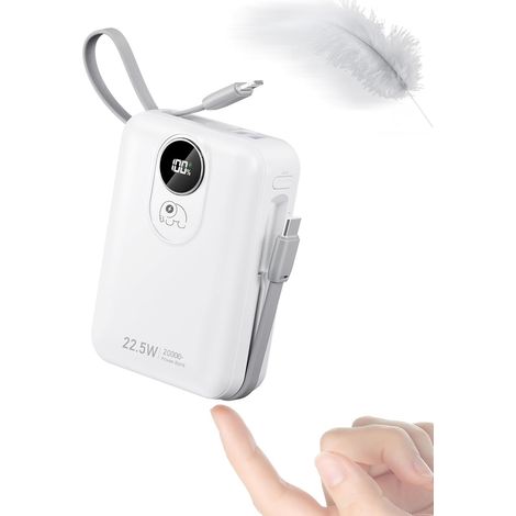Batterie Externe 20000mAh avec Câble intégré : 22.5W Power Bank à Charge Rapide pour téléphone Portable, Batterie USB C (Input (1/5)