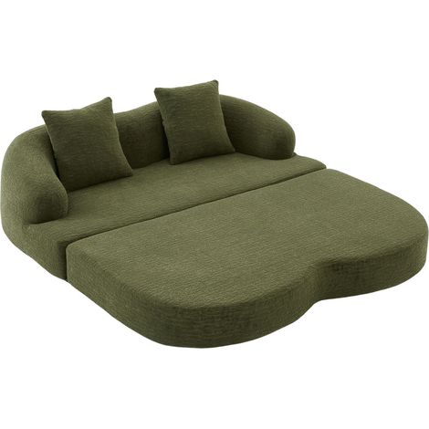 Sofá cama de 2 plazas convertible 2 en 1 en chenilla verde con 2 cojines HOMVRA (1/5)