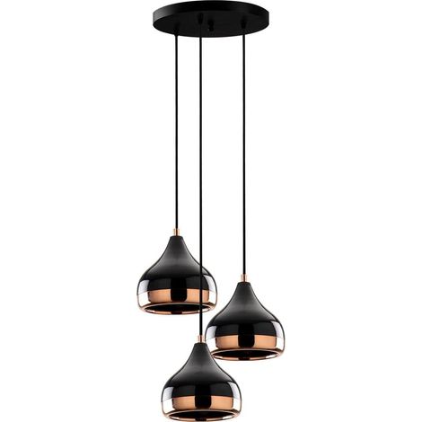 Lampadario con altezza regolabile D. 37 x H. 25/111 cm in Metallo Nero e Rame - YILDO (1/5)