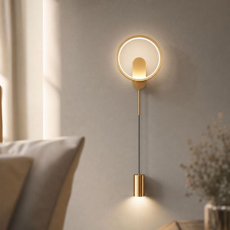 Applique murale LED 24W design nordique doré, éclairage intelligent 3 couleurs 3000K-600K sans scintillement, idéal pour chambre et salon (1/5)