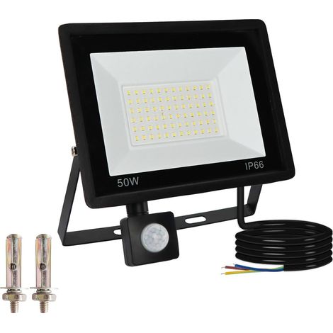 Projecteur LED Exterieur Detecteur de Mouvement 50W, 4500LM Blanc Froid 6000K Spot LED Extérieur avec Detecteur, Etanche IP66 Eclairage de Sécurité pour Garage, Jardin, Patio (1/5)