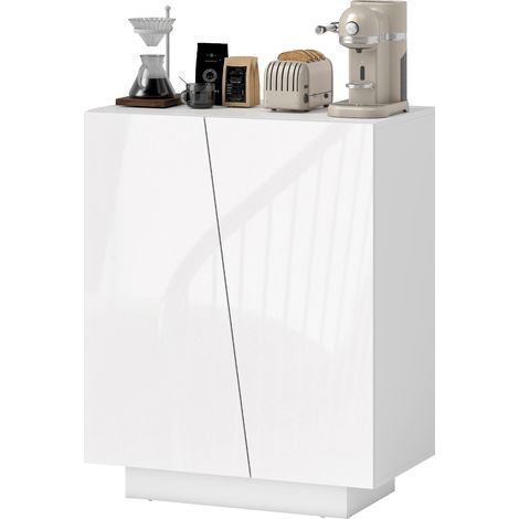 Hochglanzweißes Sideboard (70 x 40 x 88 cm) mit Doppeltür und verstellbarem Einlegeboden