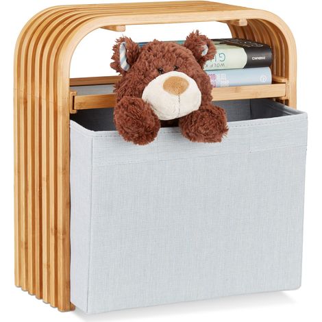 2 tlg. Garderoben-Set, Garderobe mit Ablage, Hocker mit Aufbewahrung, aus Bambus, Kleiderständer, Sitzhocker, natur/grau