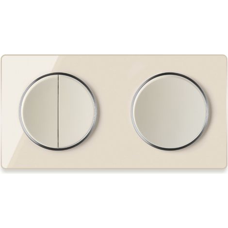 Serienschalter 2fach, Lichtschalter mit Glas-Abdeckrahmen 2fach, waagerecht - beige (1/5)