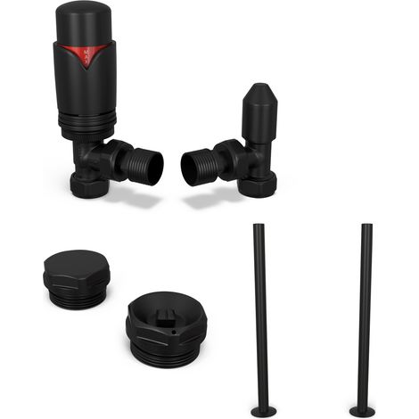Derry Bold - Thermostatic Radiator Valve & Accessory Kit - Black Angled 15mm