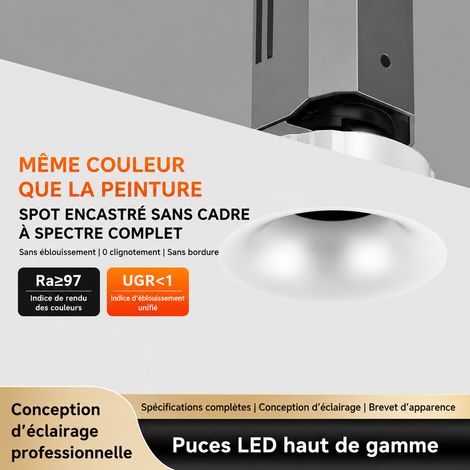 Spot LED encastrable sans bordure 15W perçage Φ75 mm blanc 3000K-5700K orientable φ75 15w 200 g – Livraison gratuite (1/5)
