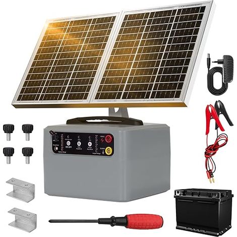 Clôture Électrique Solaire Cloture Electrique Pour Animaux Electrificateur Cloture Electrique Solaire de berger, pour ferme, pâturage, jardin (Grey) (1/5)