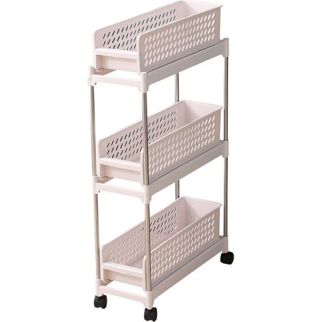 Chariot de rangement Slim 3 étages avec roues Slide Out Narrow Rolling Cart Organizer Mobile pour Cuisine Salle de Bain (1/5)