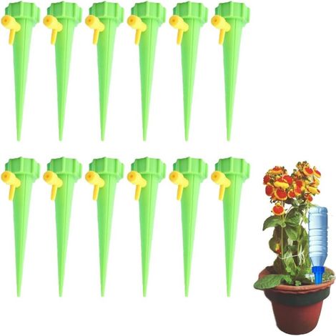Automatisches Tropfbewässerungssystem, automatischer Bewässerungsstab für blühende Pflanzen, Gewächshaus, Garten, verstellbares automatisches Wassertropfgerät (grün - 12 Stück) (1/3)