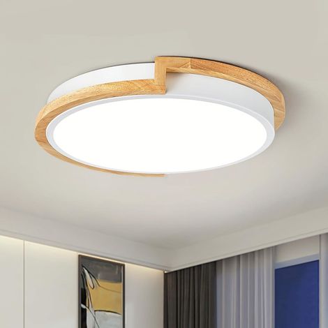 Plafonnier blanc 30 cm, 24 W, en bois, idéal pour chambre, salon, cuisine, couloir, salle à manger, lumière blanche [Classe énergétique F] (1/5)