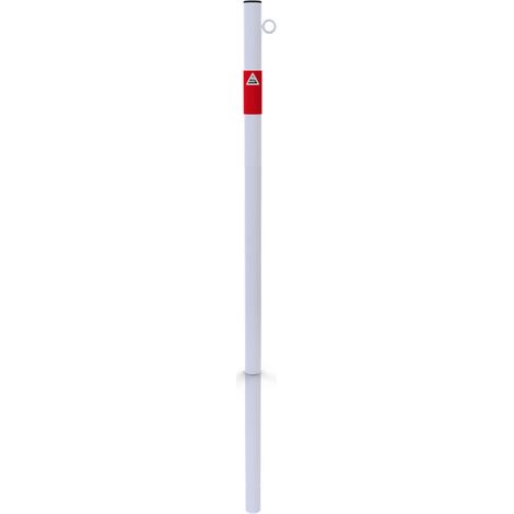 Schake Absperrpfosten aus Stahlrohr verzinkt Ø42x2,5mm weiß mit rot reflektierenden Leuchtstreifen und Kunststoffkappe 900mm Überflur zum Einbetonieren mit 1 Öse