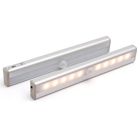 Lampe détecteur de mouvement intérieur sans fil, lot de 2, 10 LED rechargeables USB avec aimant intégré pour armoires, escaliers et couloirs (1/5)